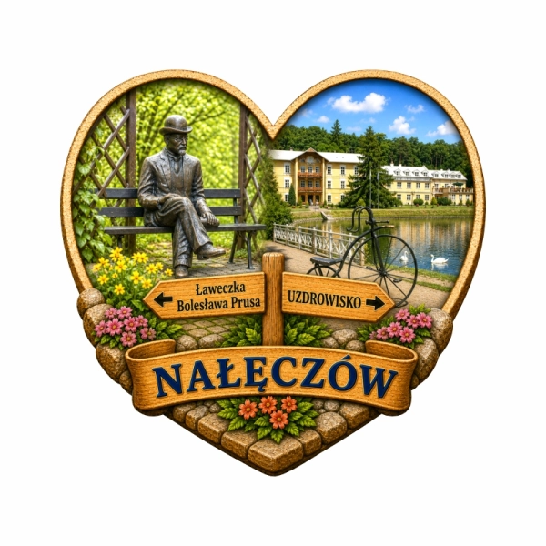 Drewniany magnes Nałęczów serce N1