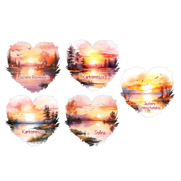 Drewniany magnes serce akwarela MIX N3