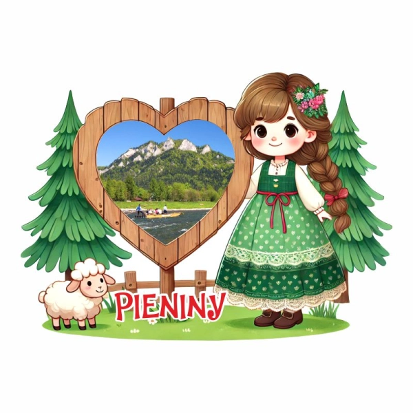 Drewniany magnes Góralka z ramką N3